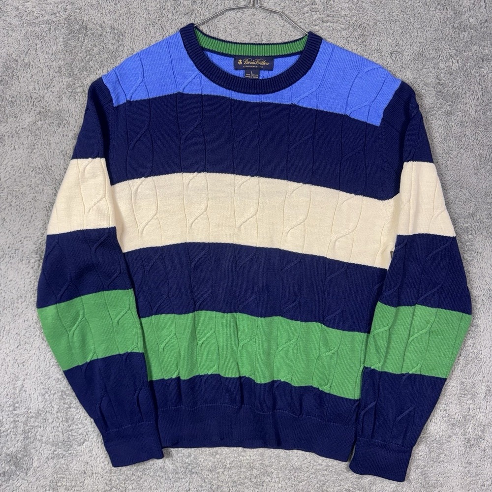 Brooks Brothers Sweater Mens L Cable Knit Crewneck Rugby Supima Jumper Pullover